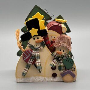 Handmade Wooden Snowman Family Coaster Set – Festive Christmas Winter Decor